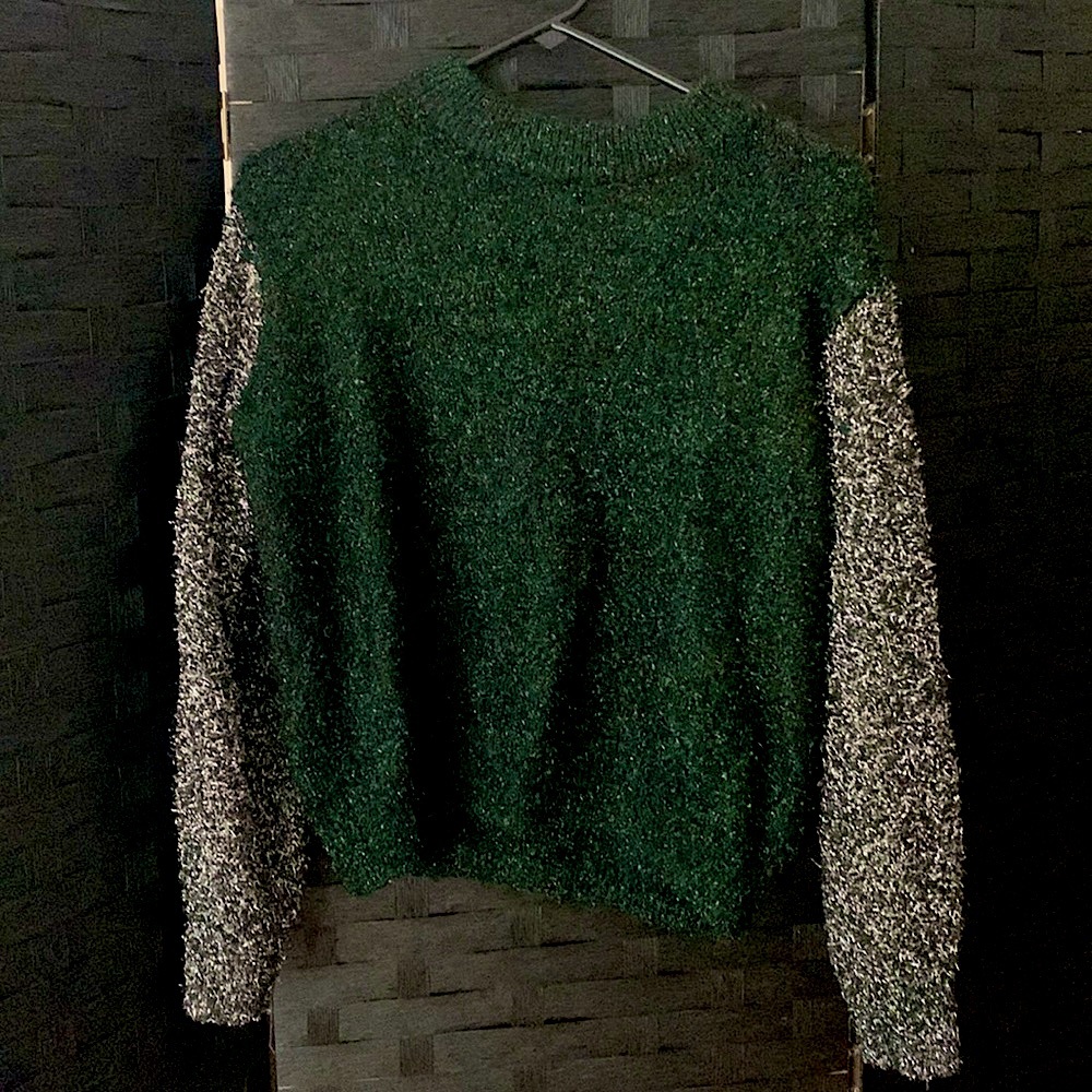 BOGO Sparkly Dark Green, Black, and Silver Sweater